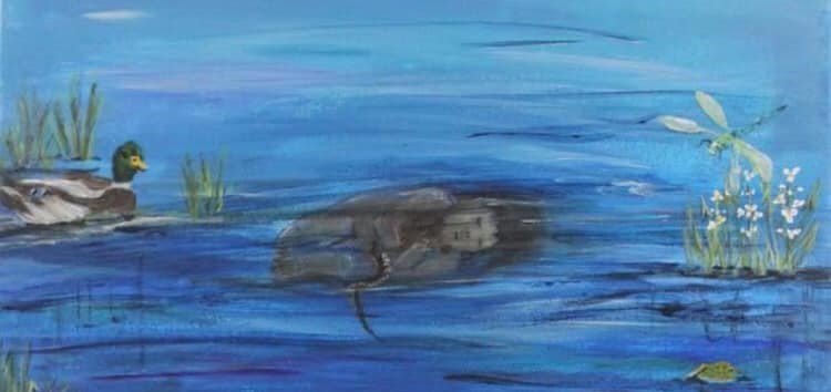 Painting of baby in the water